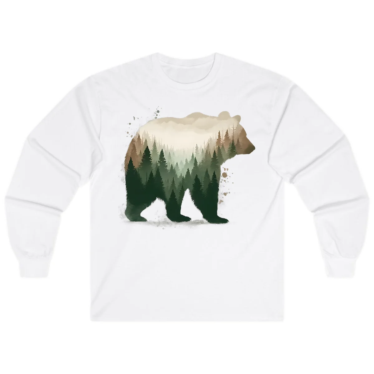 Alaska Forest Bear Art Long Sleeve in White
