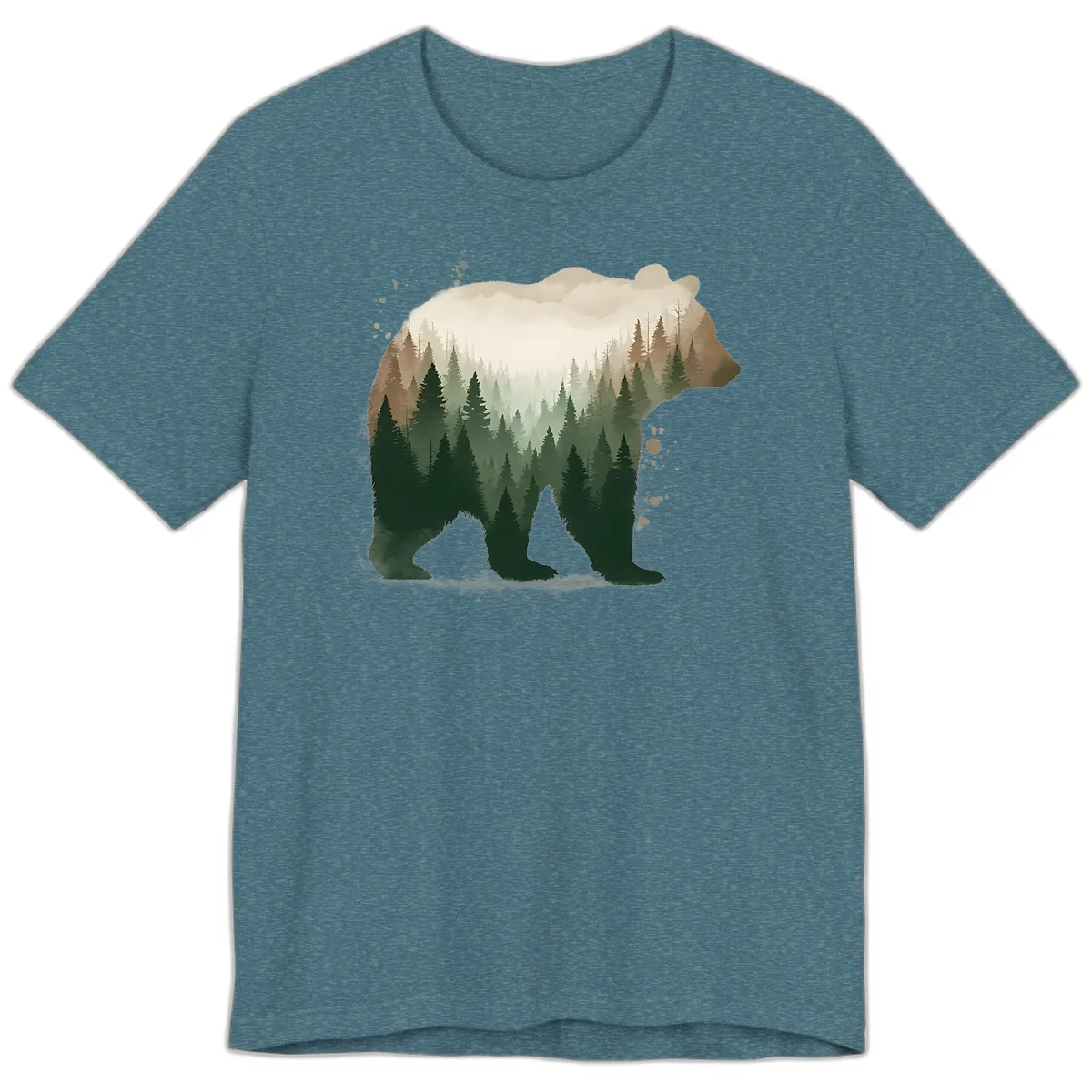 Alaska Forest Bear Art Premium T-Shirt in Heather Deep Teal