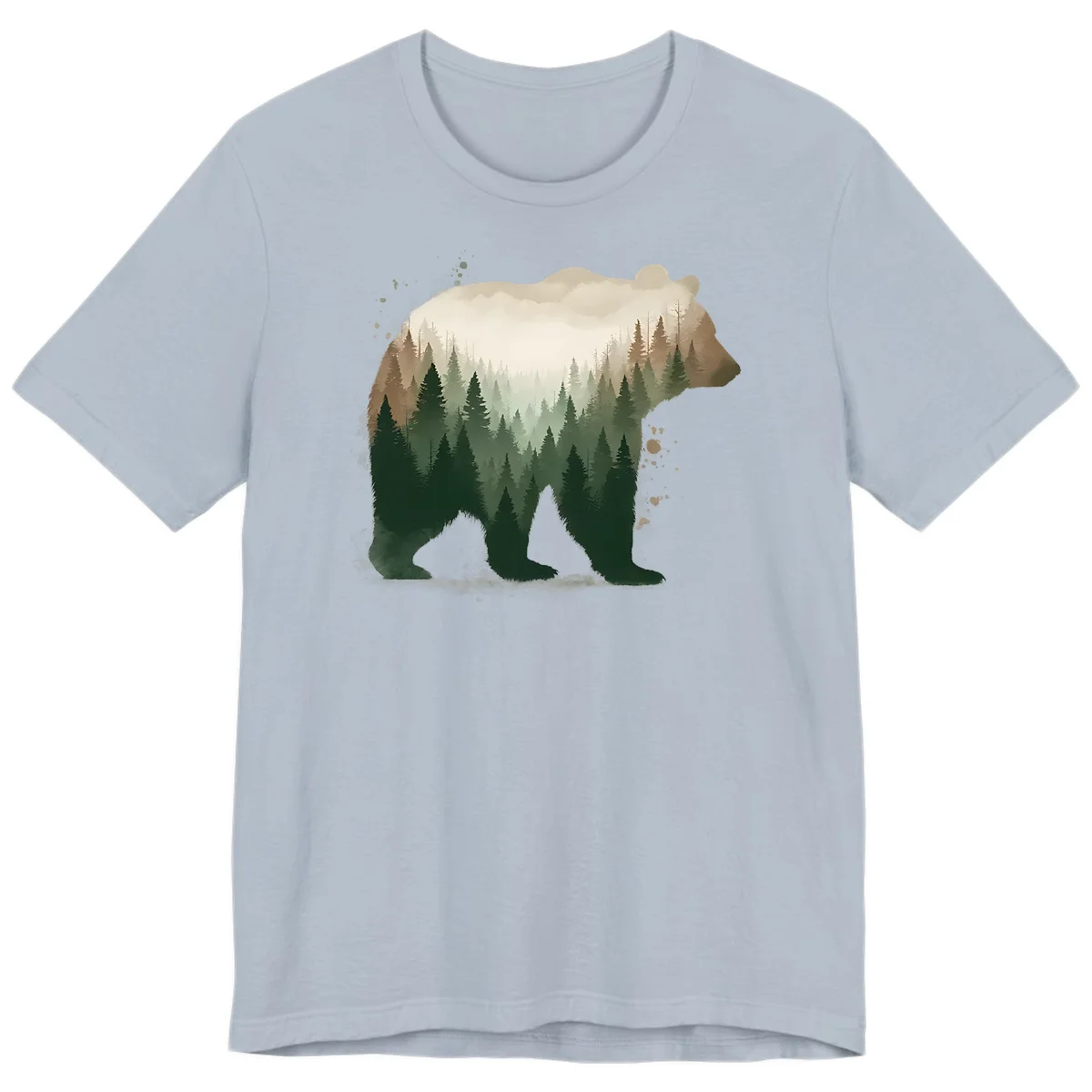 Bear in the Forest Double Exposure Premium Tee in Light Blue