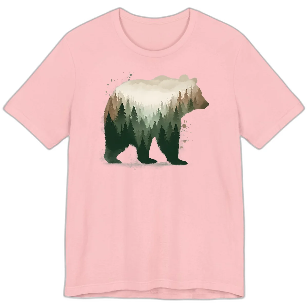 Bear in the Forest Double Exposure Premium Tee in Pink