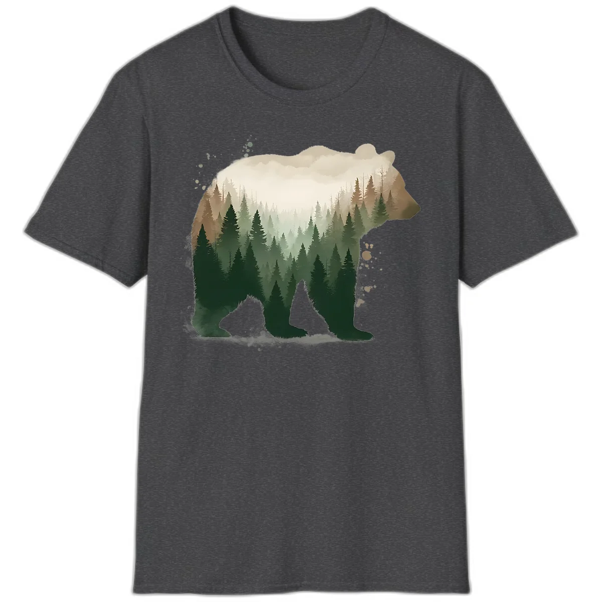 Alaska Forest Bear Art T-Shirt in Dark Heather