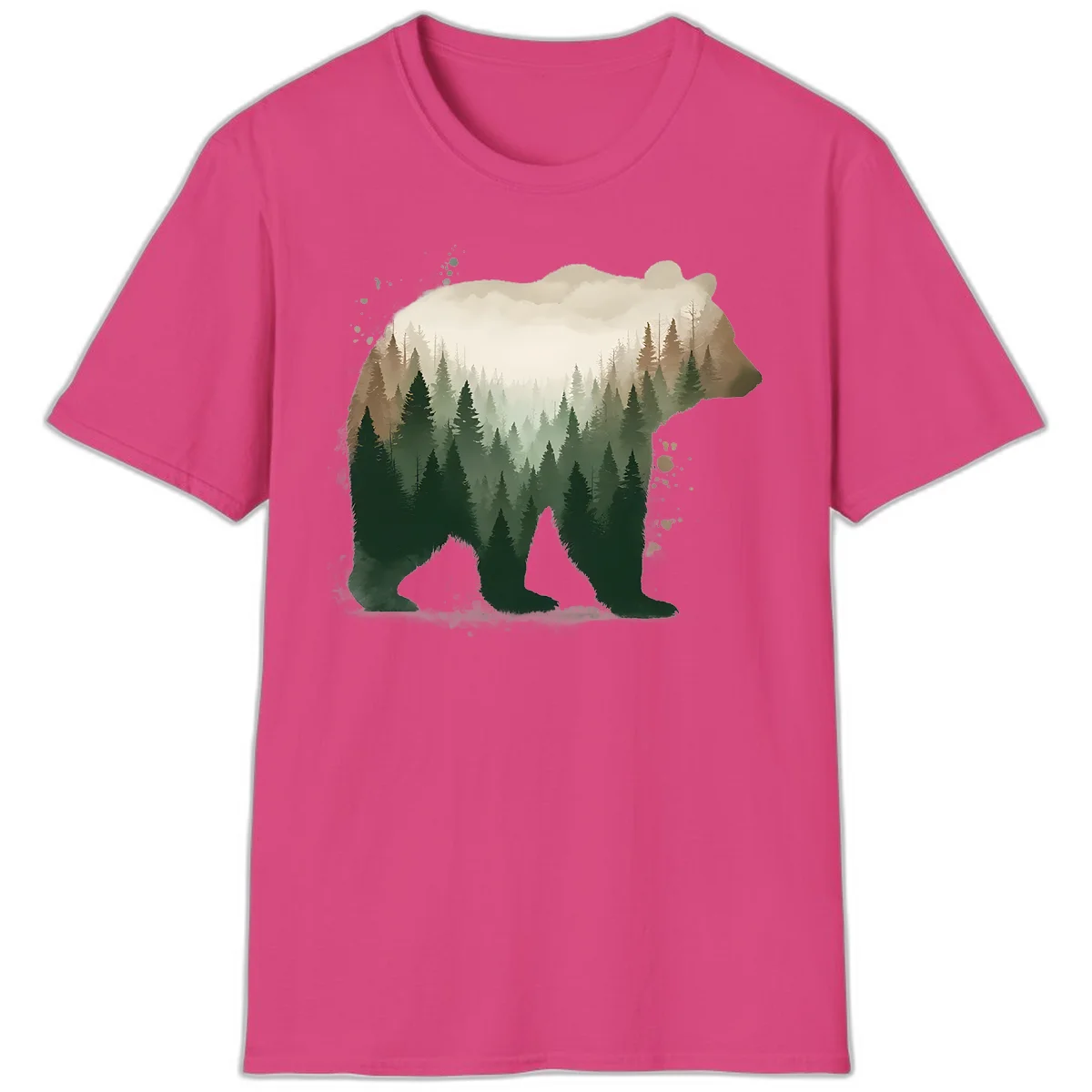 Alaska Forest Bear Art T-Shirt in Heliconia