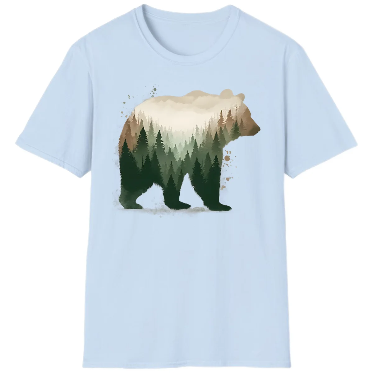 Alaska Forest Bear Art T-Shirt in Light Blue