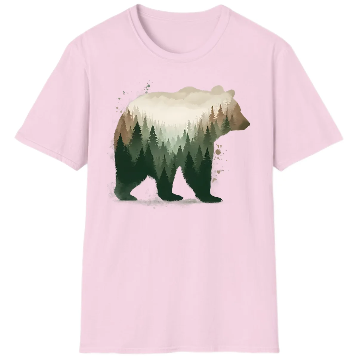 Alaska Forest Bear Art T-Shirt in Light Pink