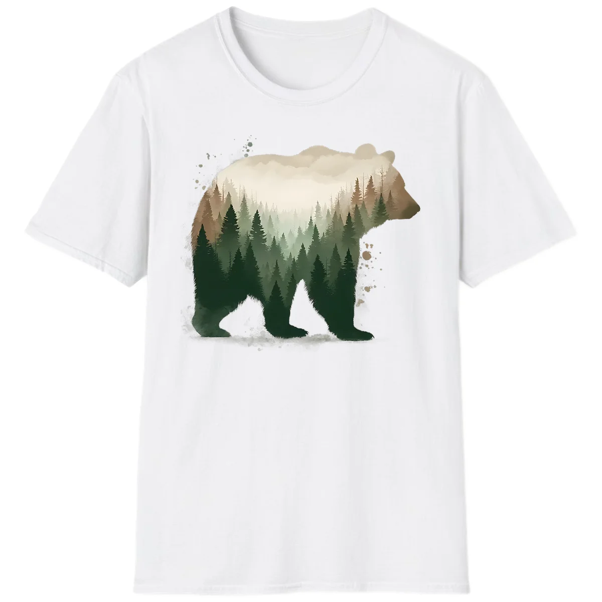 Alaska Forest Bear Art T-Shirt in White