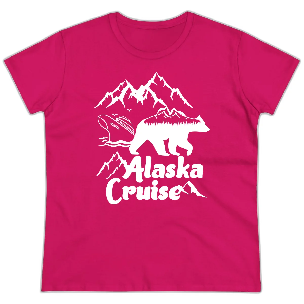 Alaska Cruise Bear Mountain Adventure Ladies Tee in Heliconia