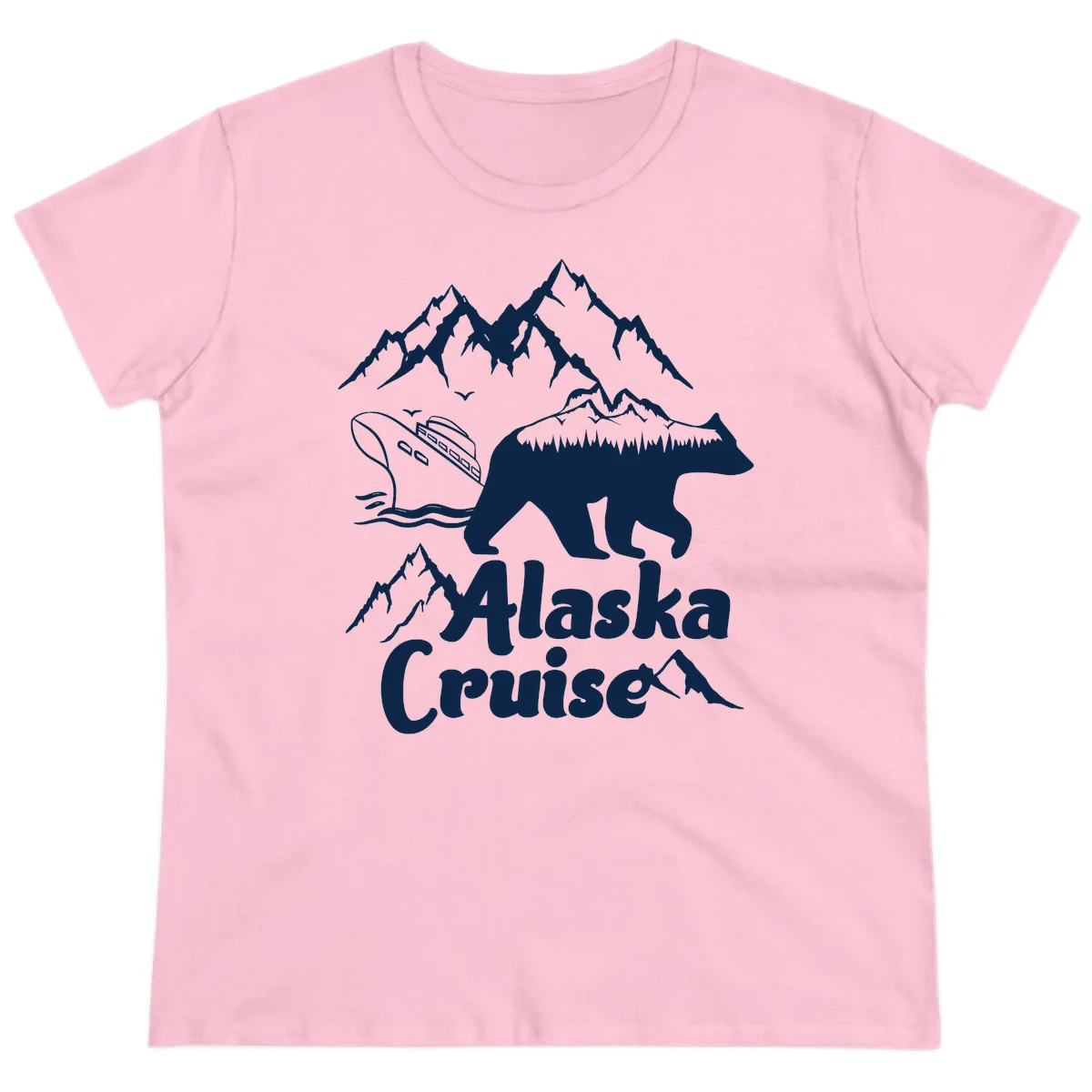 Alaska Cruise Bear Mountain Adventure Ladies Tee in Light Pink