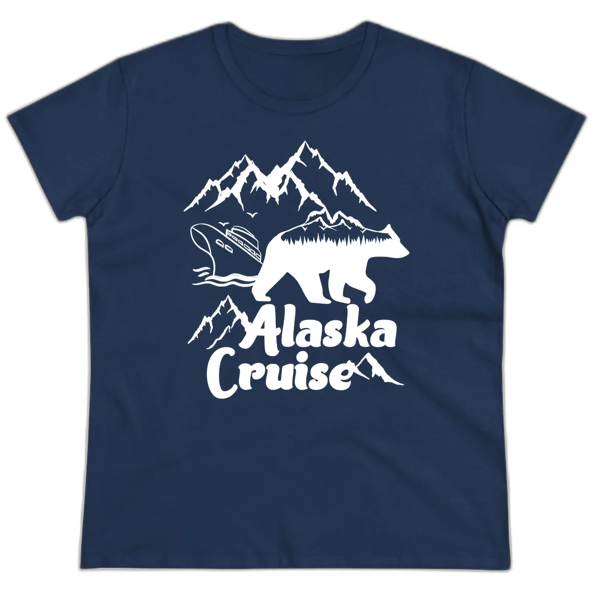 Alaska Cruise Bear Mountain Adventure Ladies Tee in Navy