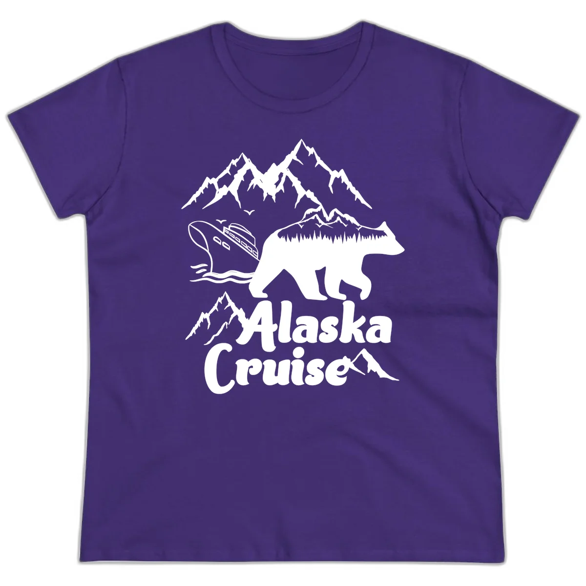 Alaska Cruise Bear Mountain Adventure Ladies Tee in Purple