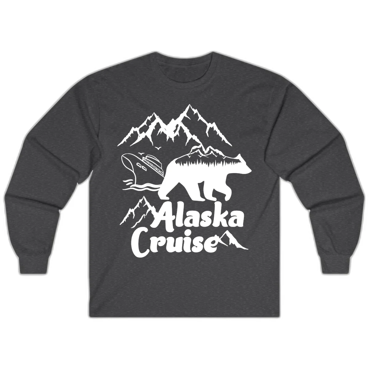 Alaska Cruise Bear Mountain Adventure Long Sleeve in Dark Heather