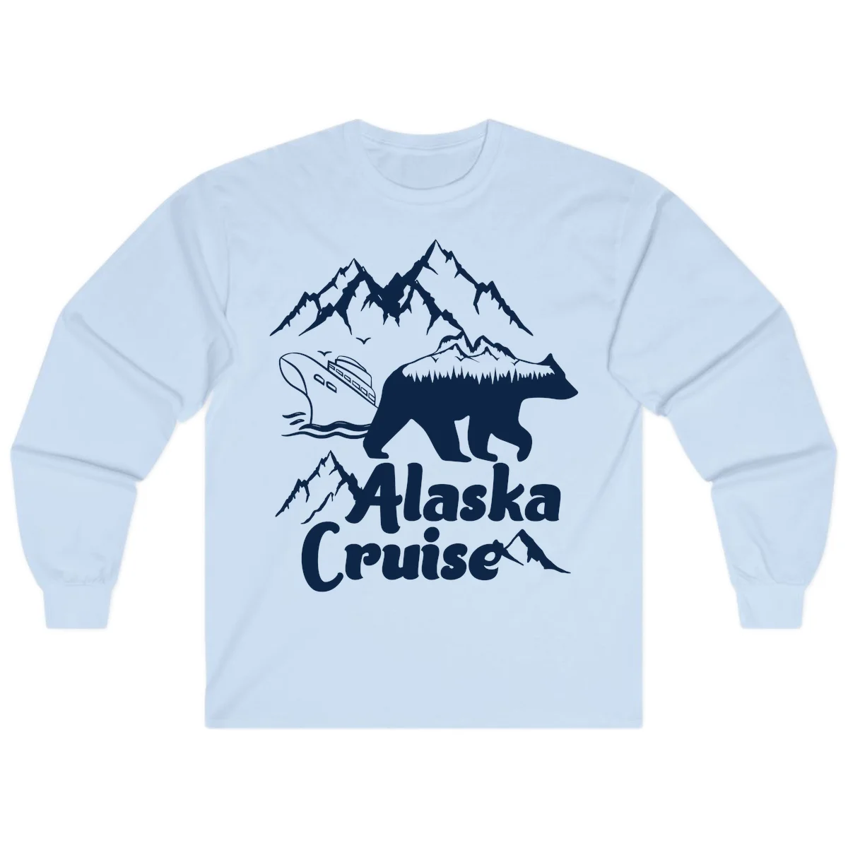 Alaska Cruise Bear Mountain Adventure Long Sleeve in Light Blue