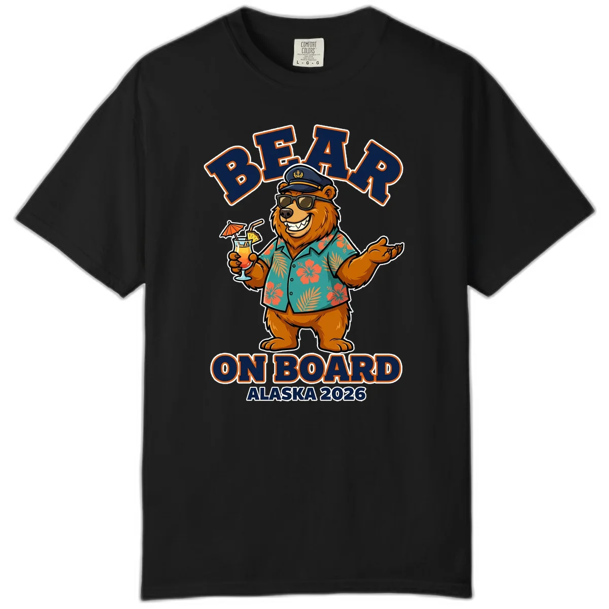 Bear On Board Alaska 2026 Cruise Comfort Color T-Shirt in Black