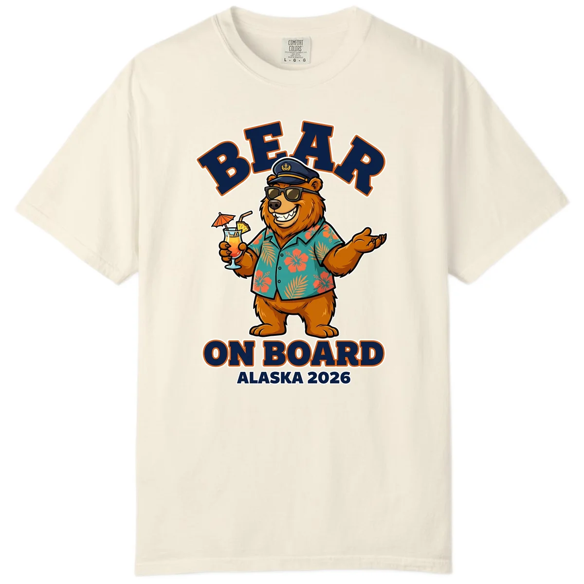 Bear On Board Alaska 2026 Cruise Comfort Color T-Shirt in Ivory