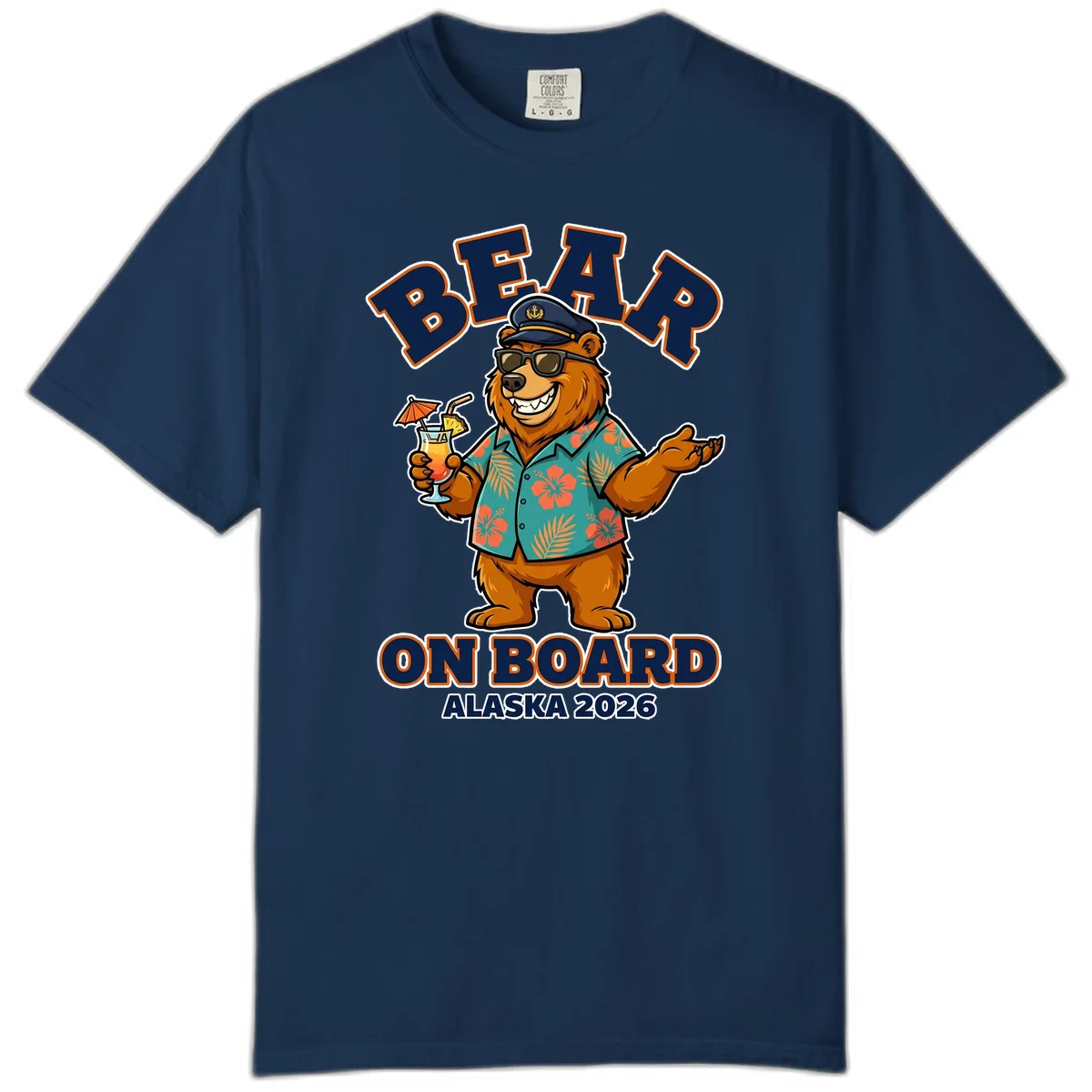 Bear On Board Alaska 2026 Cruise Comfort Color T-Shirt in Navy