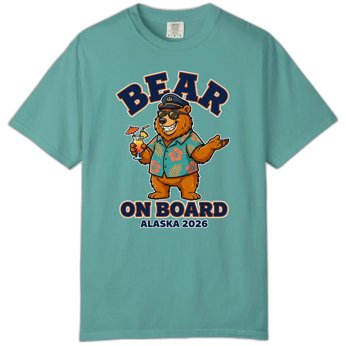 Bear On Board Alaska 2026 Cruise Comfort Color T-Shirt in Seafoam