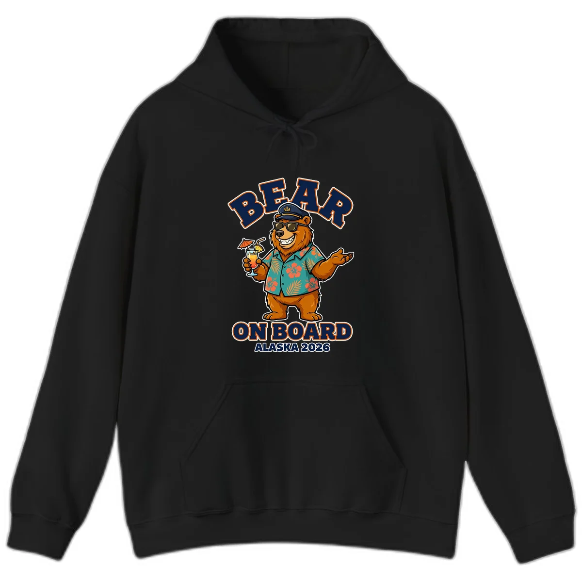 Bear On Board Alaska 2026 Cruise Vacation Hoodie in Black