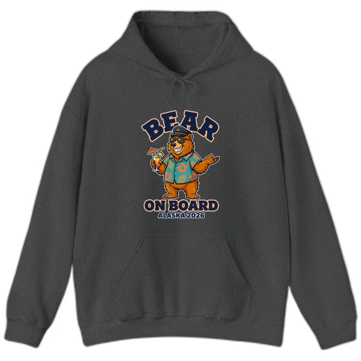 Bear On Board Alaska 2026 Cruise Vacation Hoodie in Dark Heather