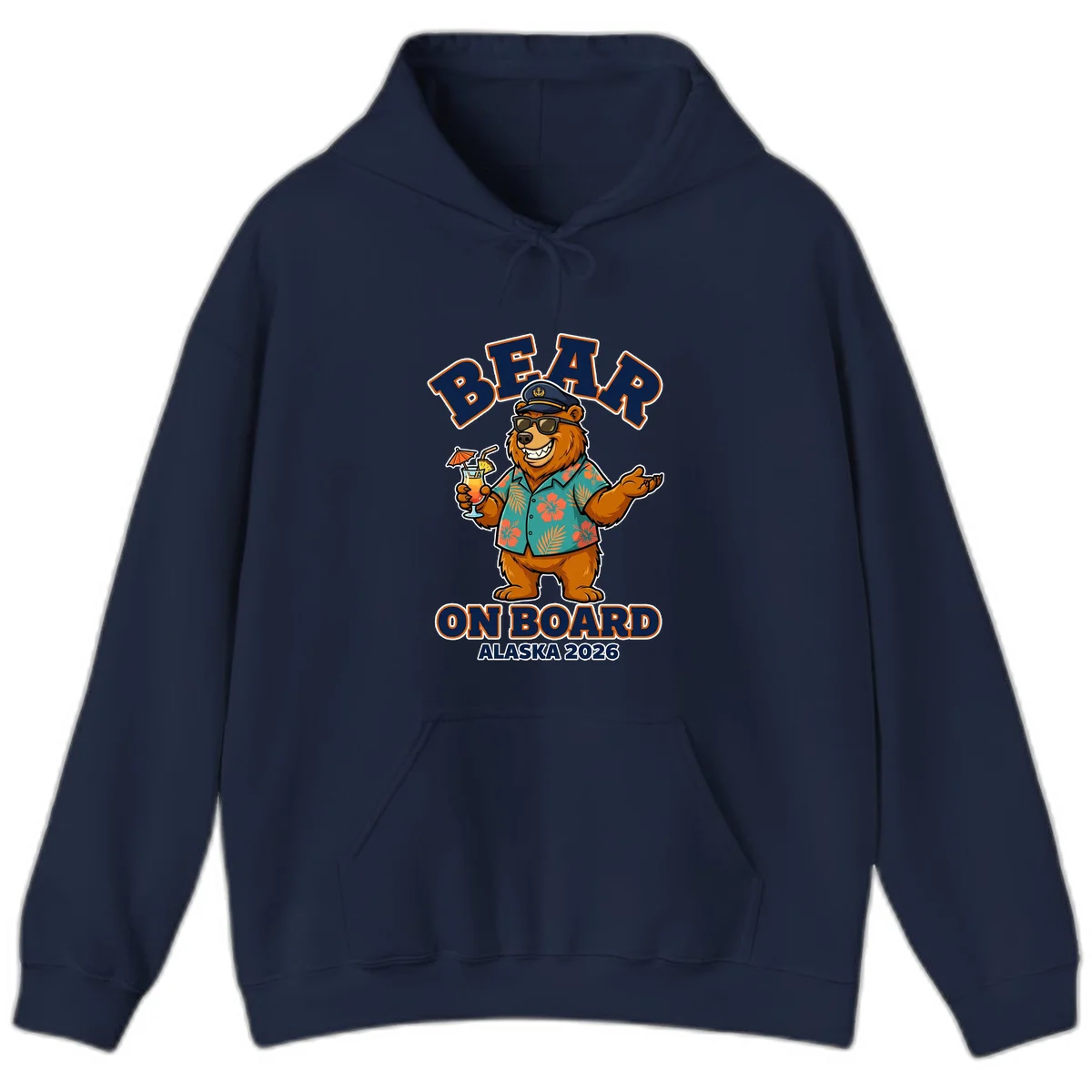 Bear On Board Alaska 2026 Cruise Vacation Hoodie in Navy