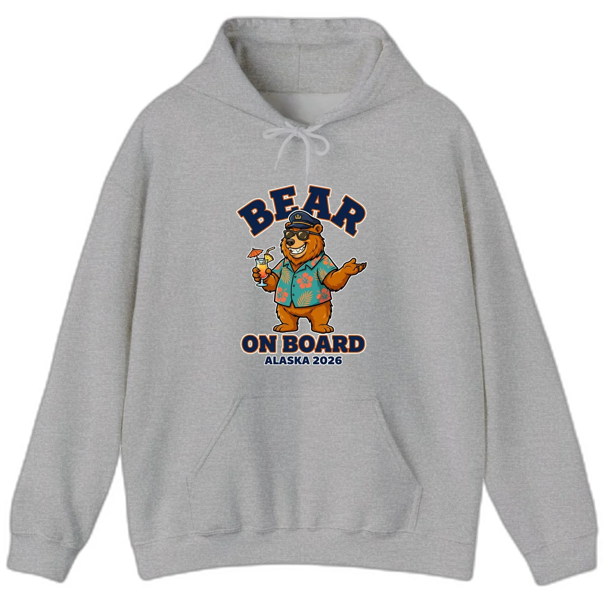 Bear On Board Alaska 2026 Cruise Vacation Hoodie in Sport Grey
