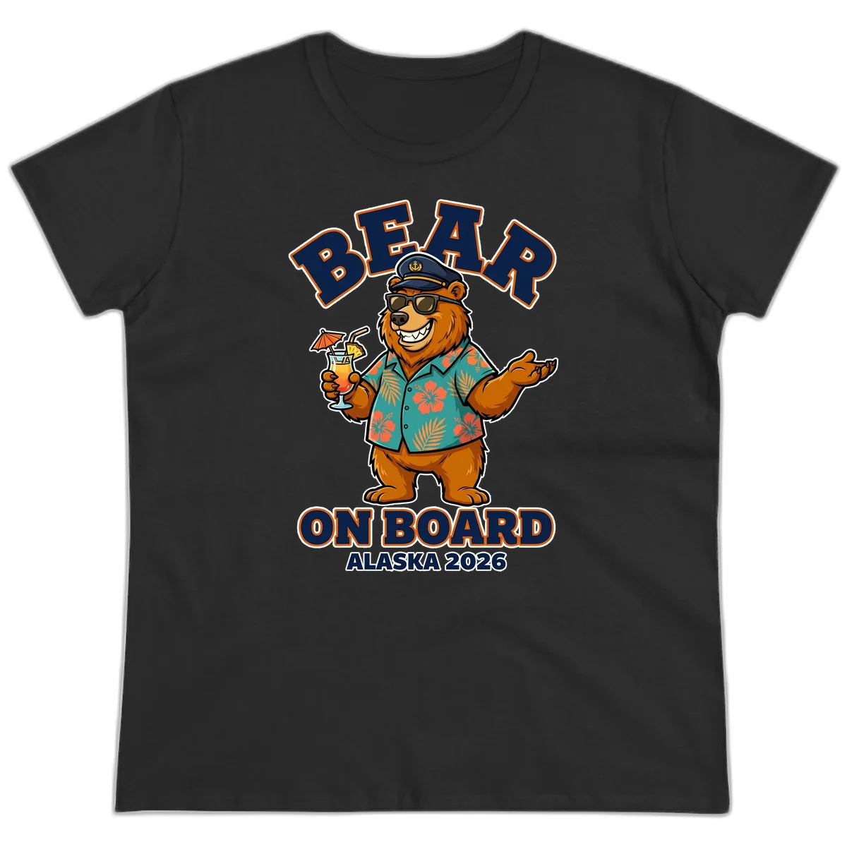 Bear On Board Alaska 2026 Cruise Vacation Ladies Tee in Black