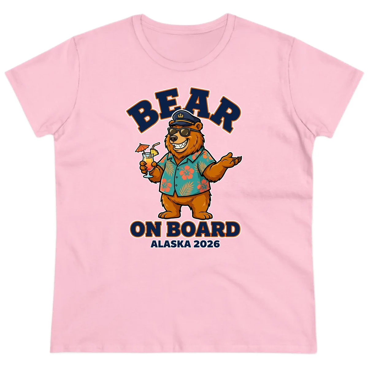 Bear On Board Alaska 2026 Cruise Vacation Ladies Tee in Light Pink