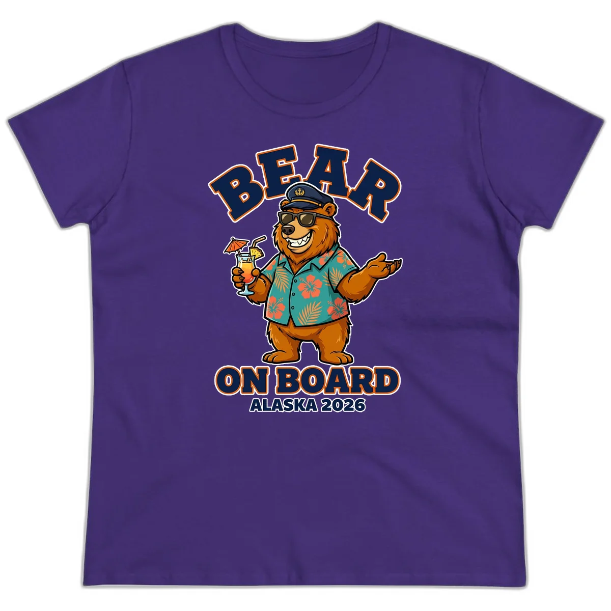 Bear On Board Alaska 2026 Cruise Vacation Ladies Tee in Purple