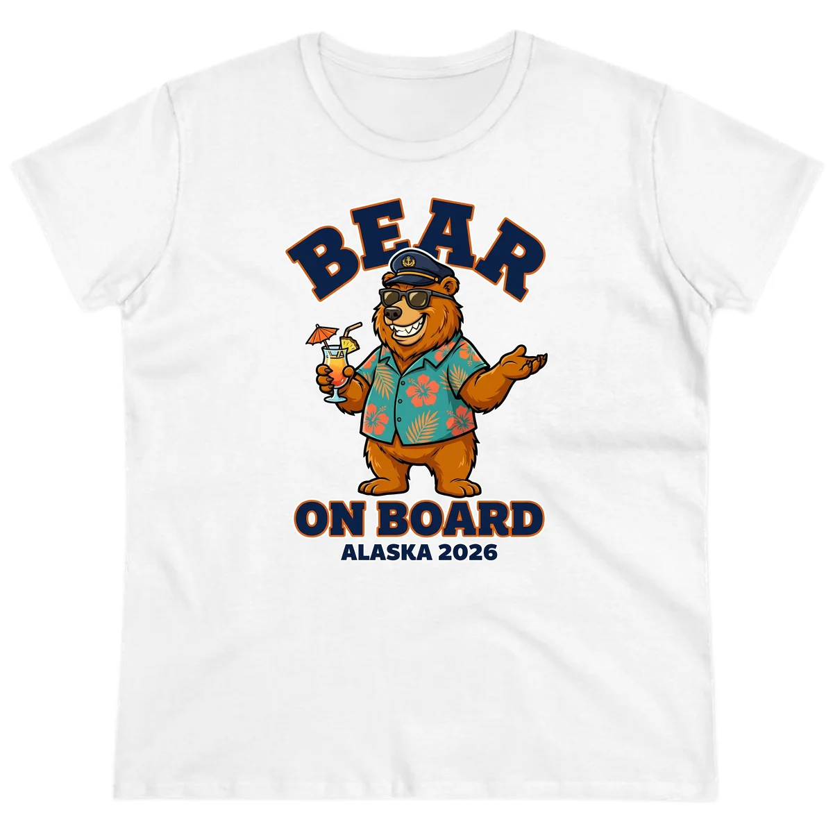 Bear On Board Alaska 2026 Cruise Vacation Ladies Tee in White