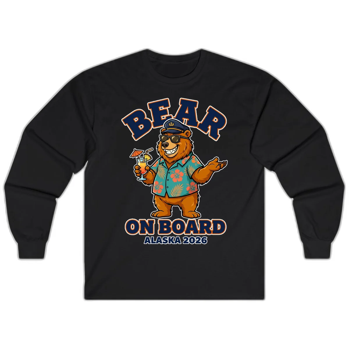 Bear On Board Alaska 2026 Cruise Vacation Long Sleeve in Black