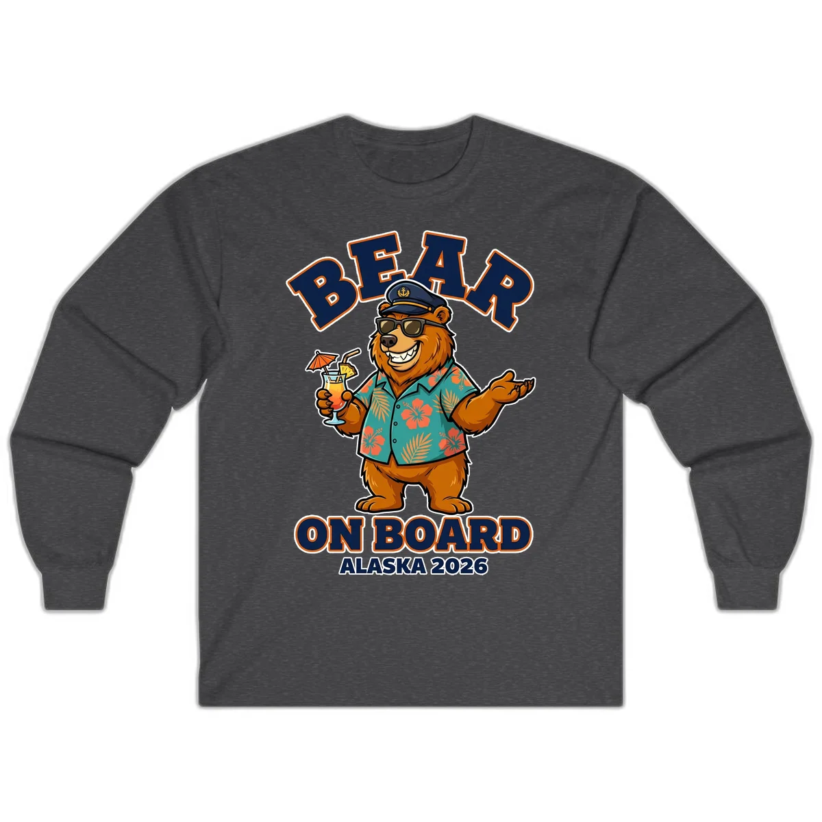 Bear On Board Alaska 2026 Cruise Vacation Long Sleeve in Dark Heather