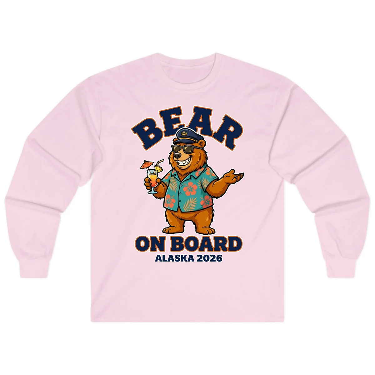 Bear On Board Alaska 2026 Cruise Vacation Long Sleeve in Light Pink