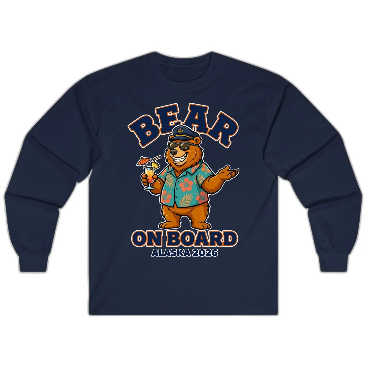 Bear On Board Alaska 2026 Cruise Vacation Long Sleeve in Navy