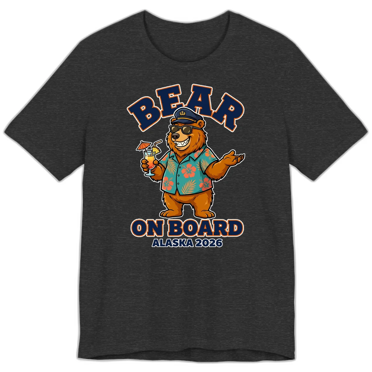 Bear On Board Alaska 2026 Cruise Premium T-Shirt in Dark Grey Heather