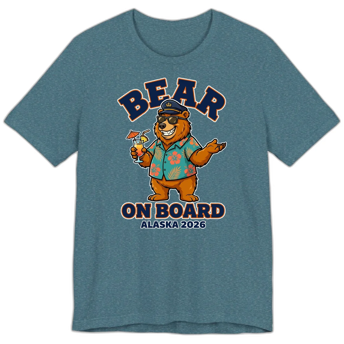 Bear On Board Alaska 2026 Cruise Premium T-Shirt in Heather Deep Teal