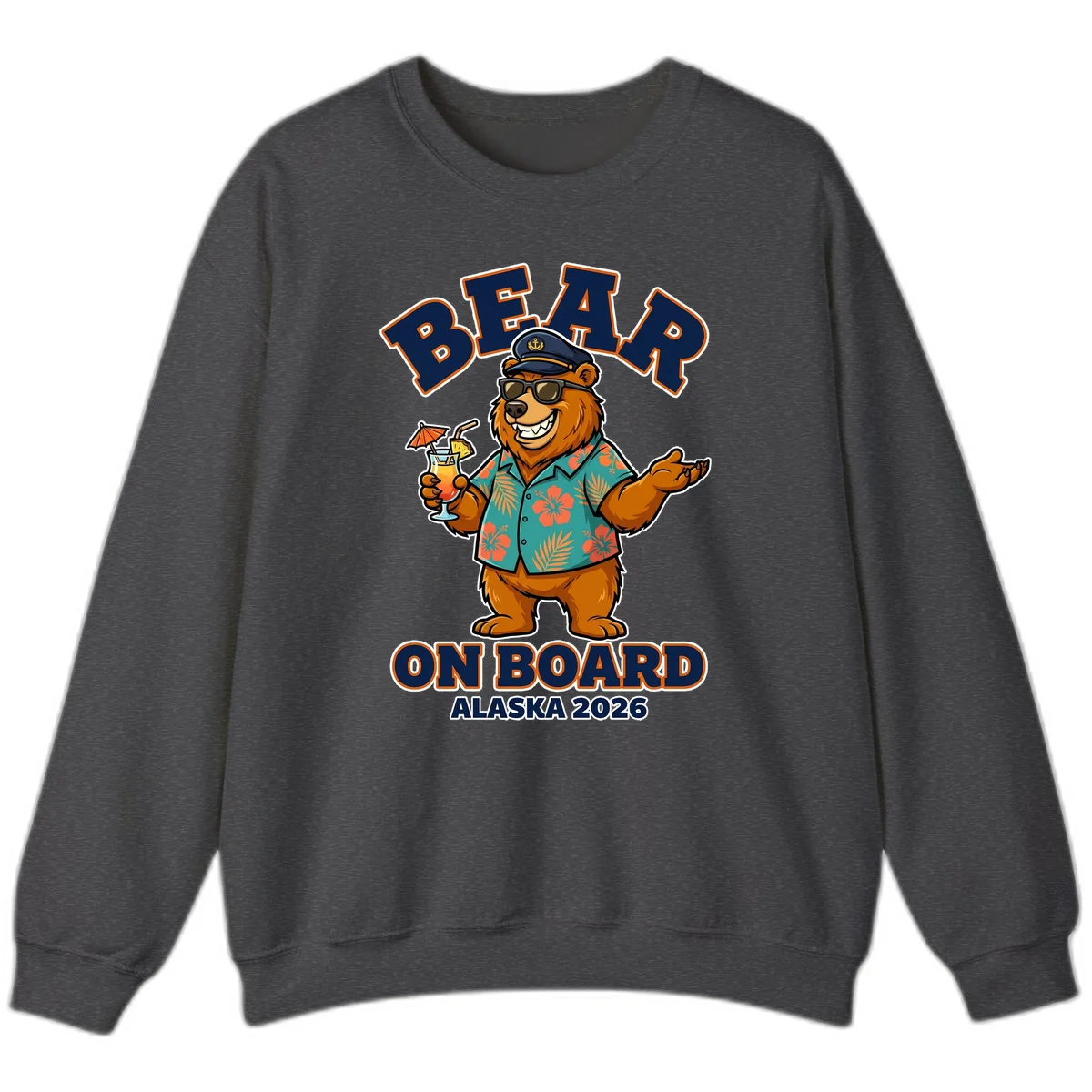 Bear On Board Alaska 2026 Cruise Vacation Sweatshirt in Dark Heather