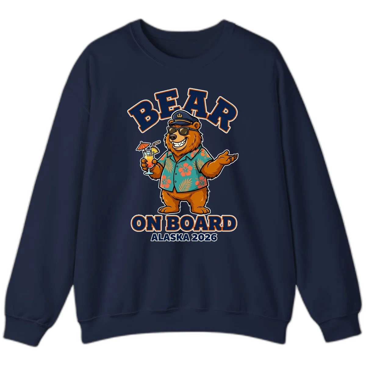 Bear On Board Alaska 2026 Cruise Vacation Sweatshirt in Navy