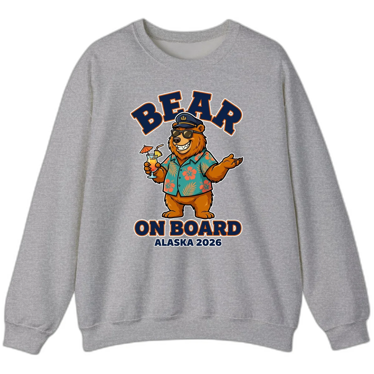 Bear On Board Alaska 2026 Cruise Vacation Sweatshirt in Sport Grey
