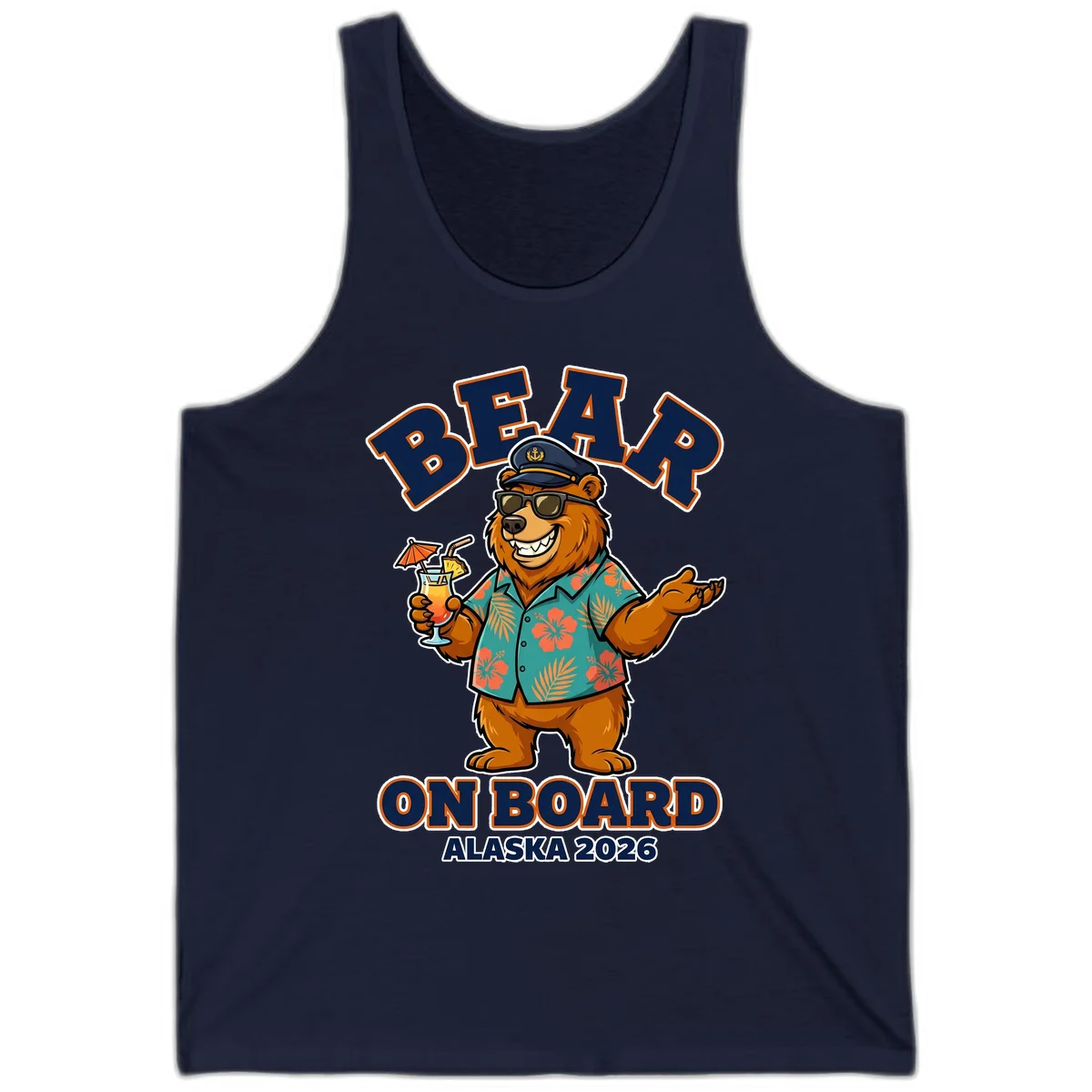 Bear On Board Alaska 2026 Cruise Vacation Tank Top in Navy