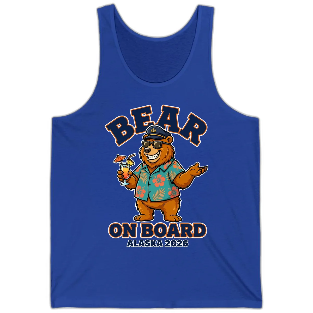 Bear On Board Alaska 2026 Cruise Vacation Tank Top in True Royal