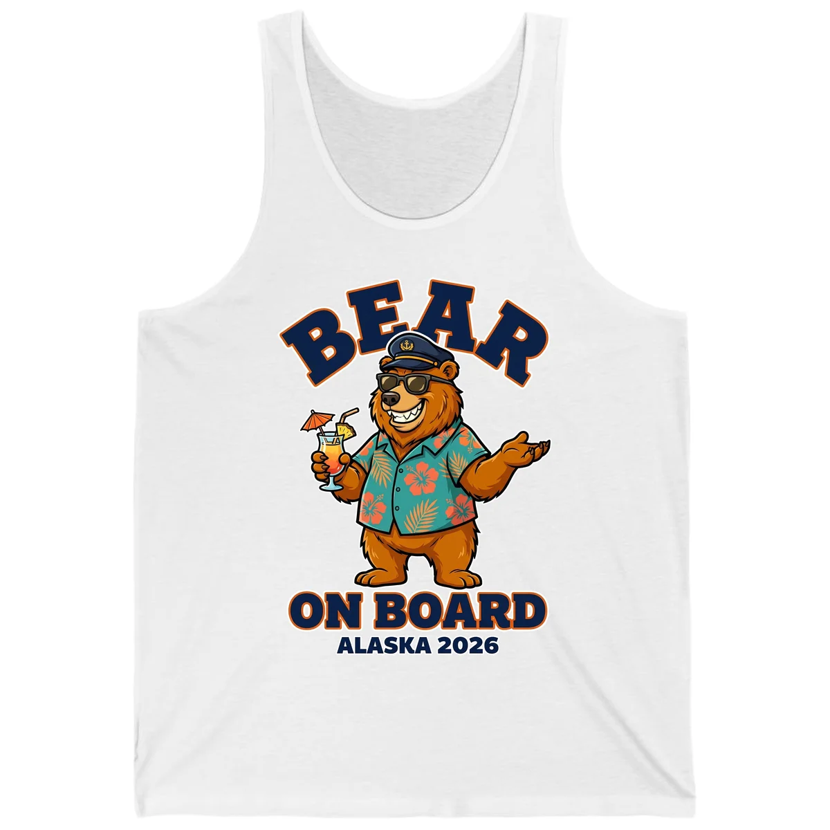 Bear On Board Alaska 2026 Cruise Vacation Tank Top in White