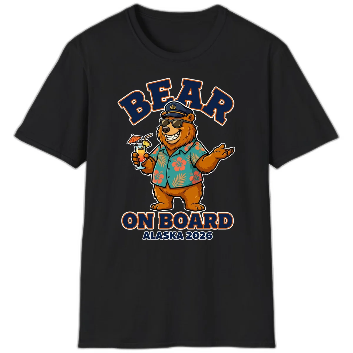 Bear On Board Alaska 2026 Cruise Vacation T-Shirt in Black