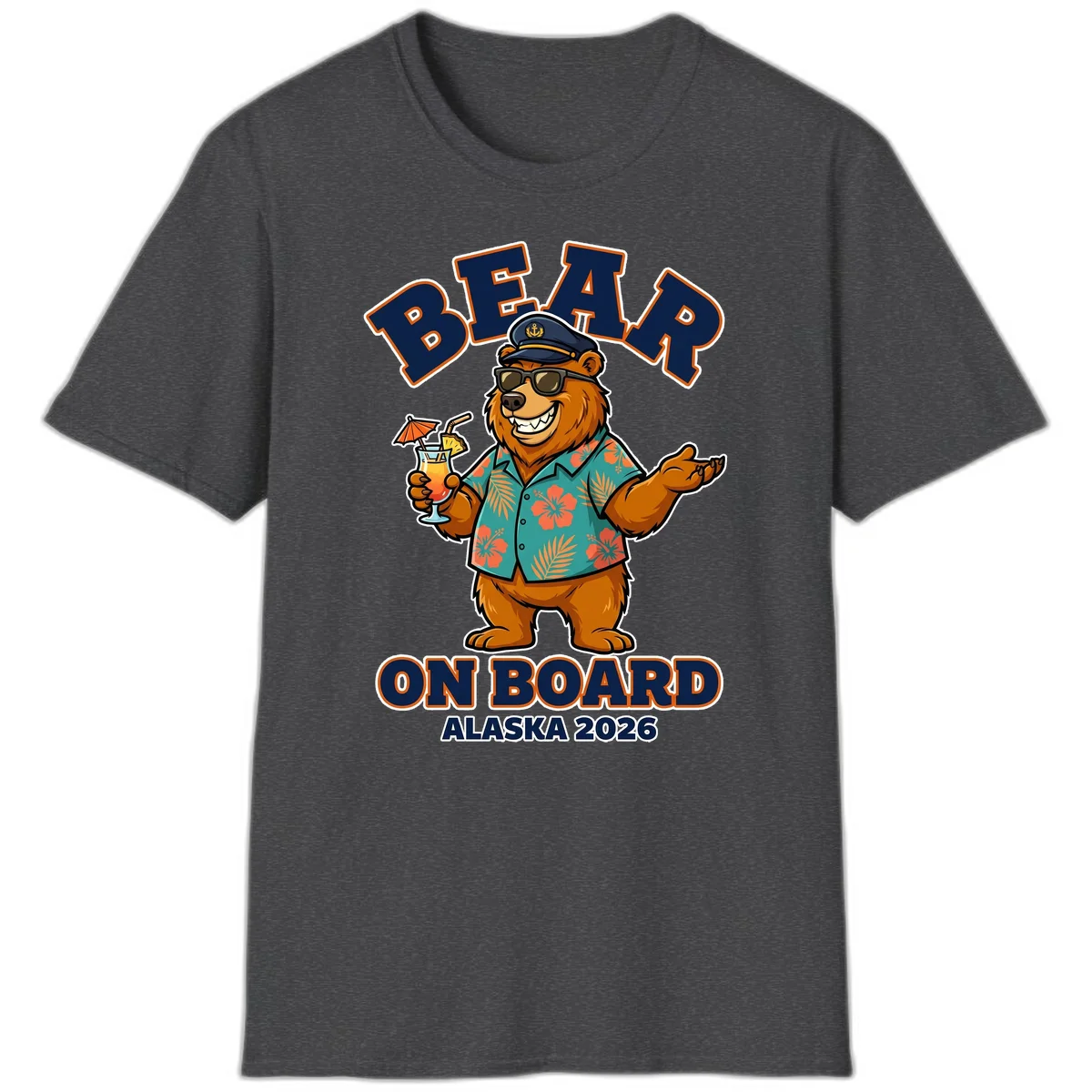 Bear On Board Alaska 2026 Cruise Vacation T-Shirt in Dark Heather