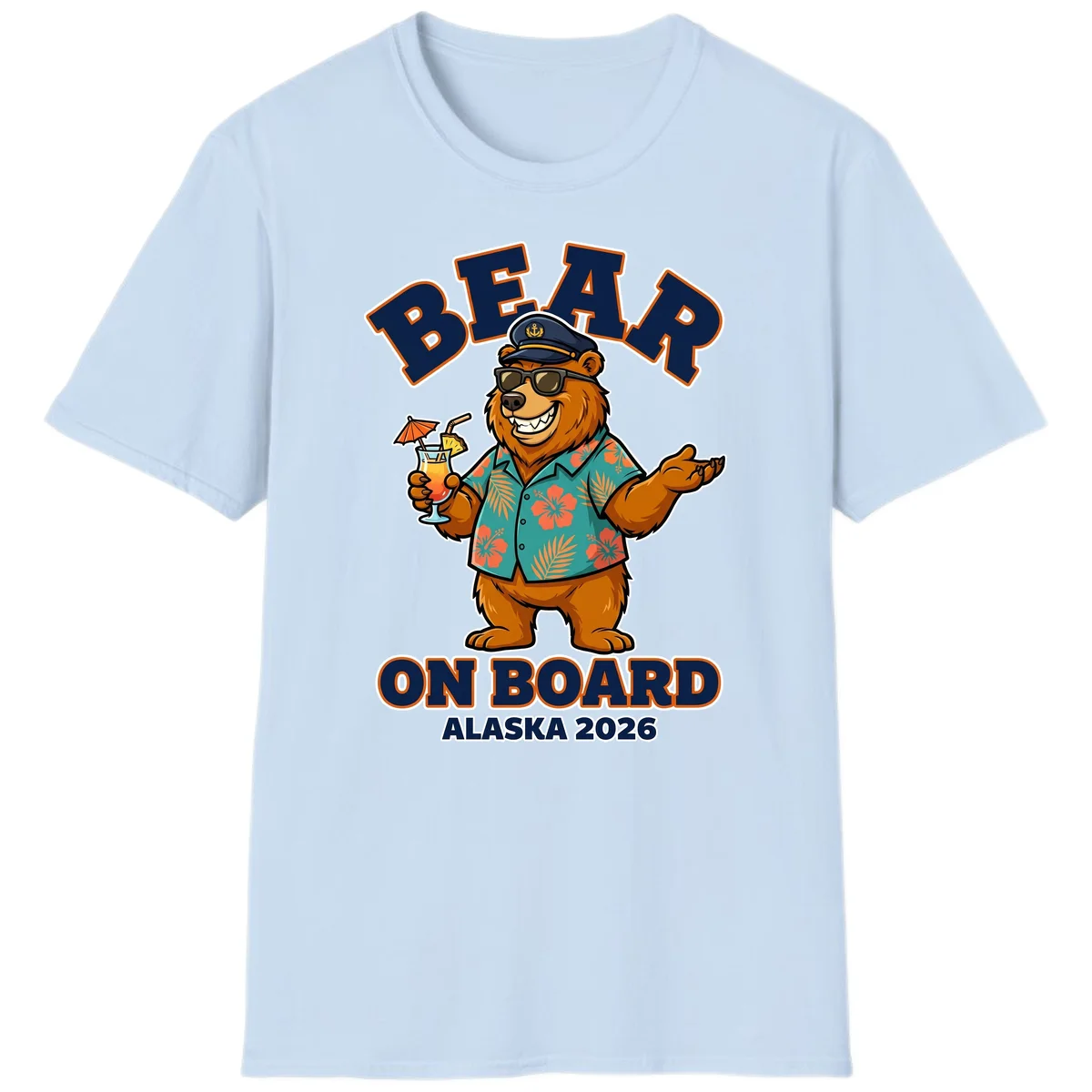 Bear On Board Alaska 2026 Cruise Vacation T-Shirt in Light Blue