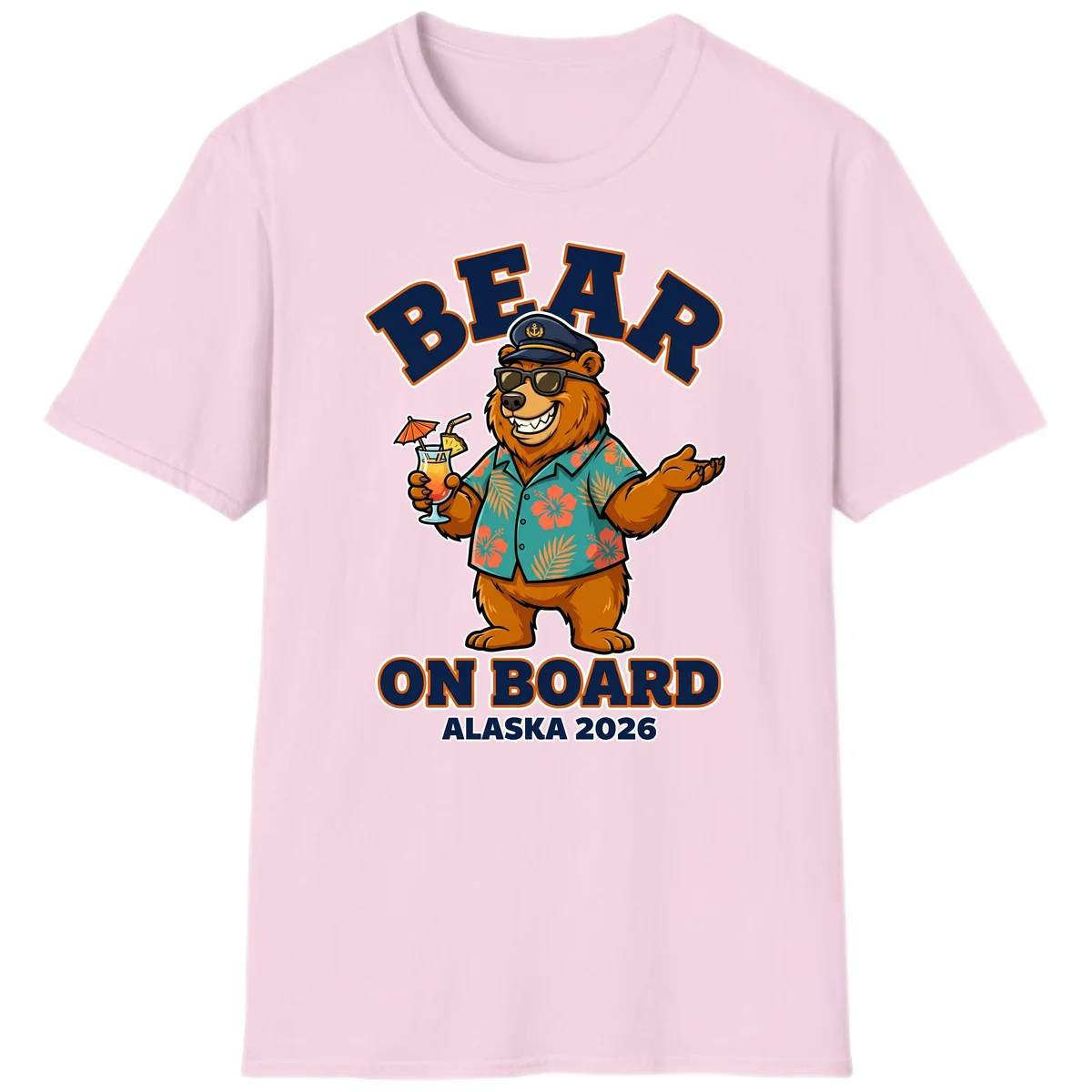 Bear On Board Alaska 2026 Cruise Vacation T-Shirt in Light Pink