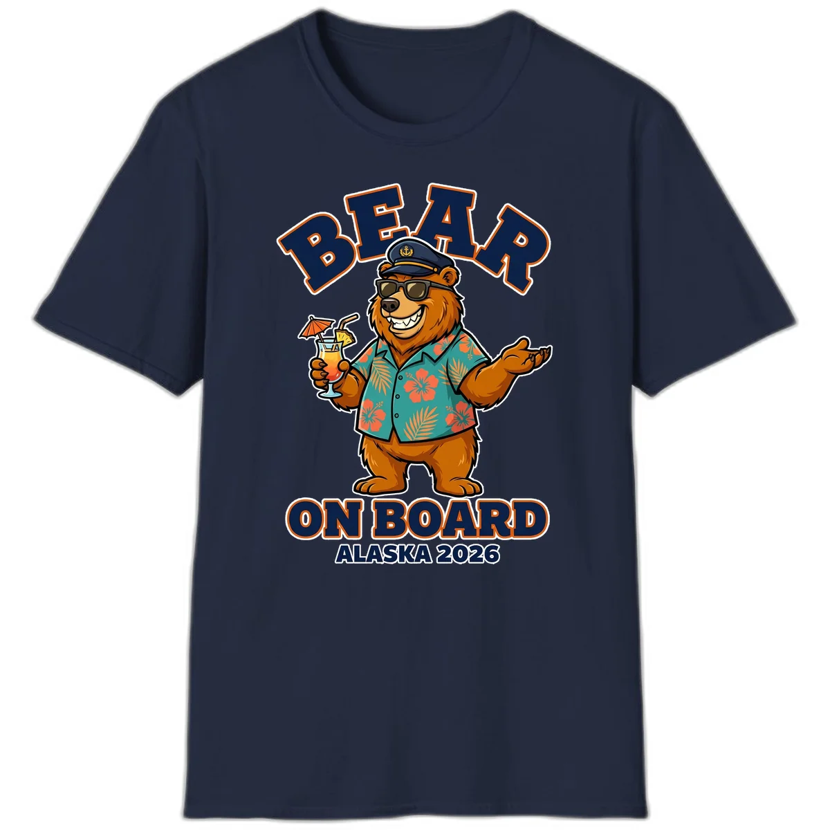 Bear On Board Alaska 2026 Cruise Vacation T-Shirt in Navy