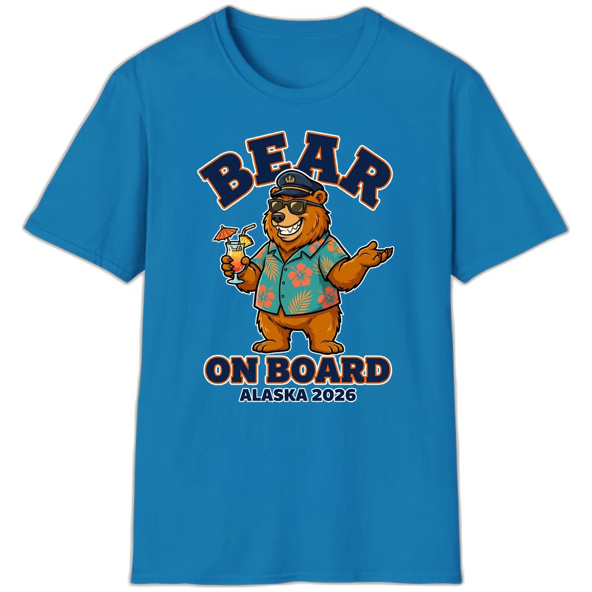 Bear On Board Alaska 2026 Cruise Vacation T-Shirt in Sapphire