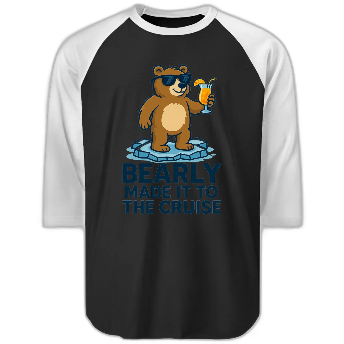 Bearly Made It To The Cruise Raglan 3/4 in Black White
