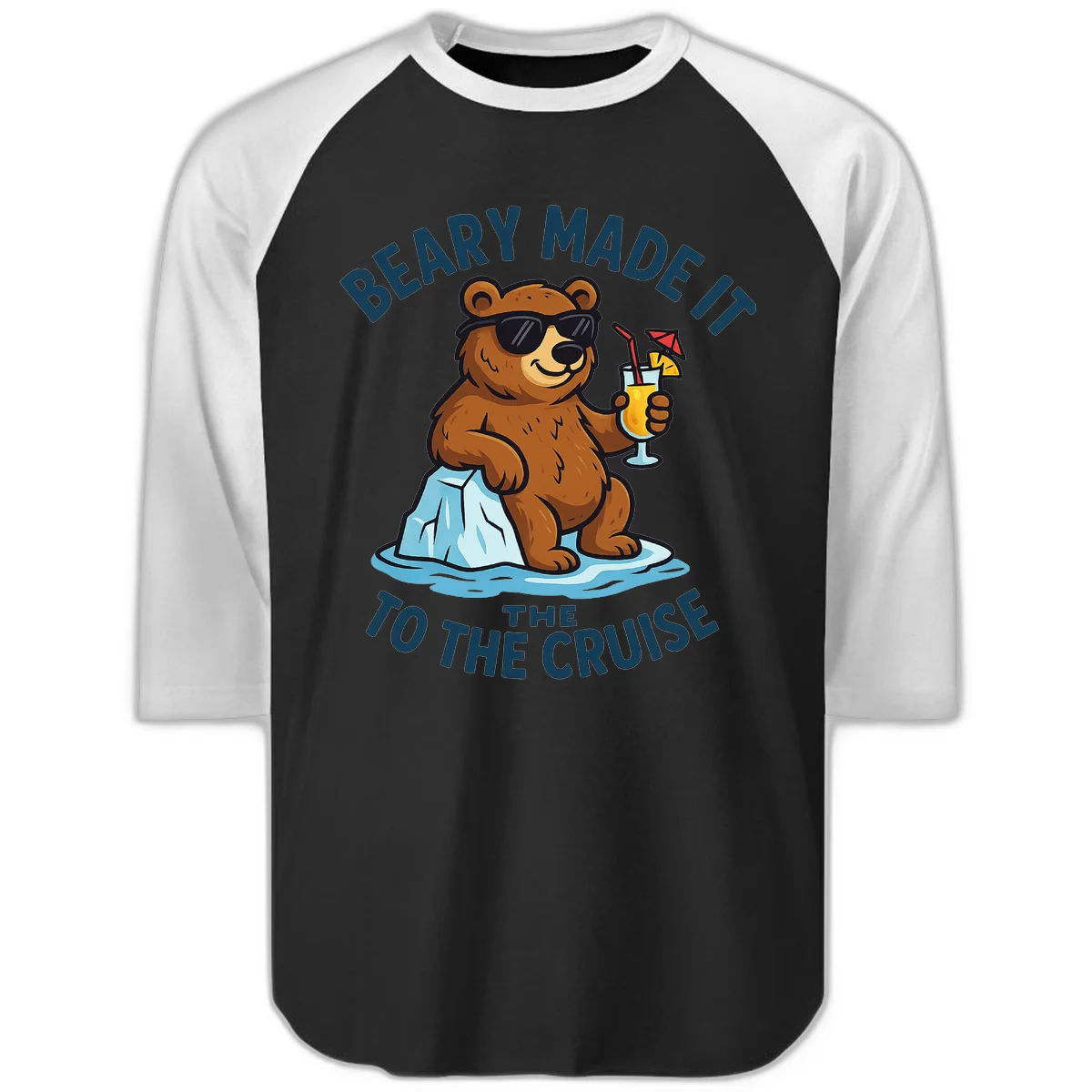 Beary Made It To The Cruise Raglan 3/4 in Black White
