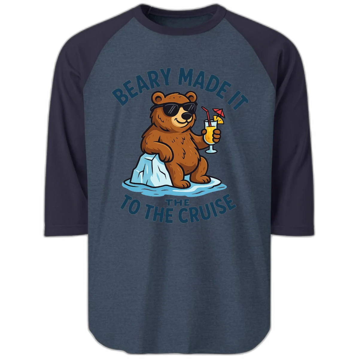 Beary Made It To The Cruise Raglan 3/4 in Heather Denim Navy