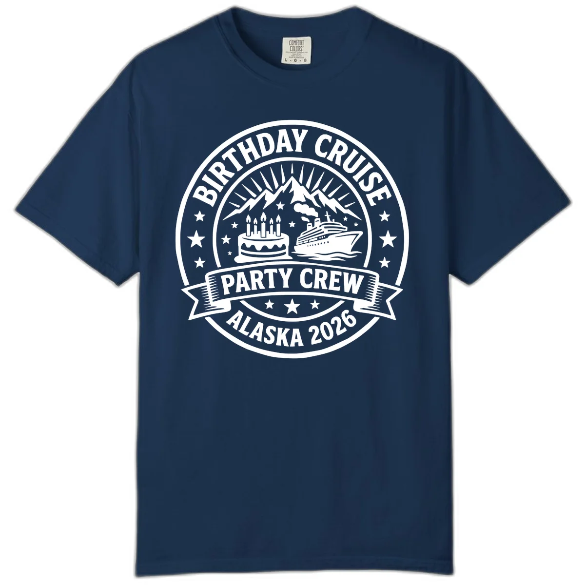 Birthday Cruise Party Crew Alaska 2026 Comfort Color in Navy