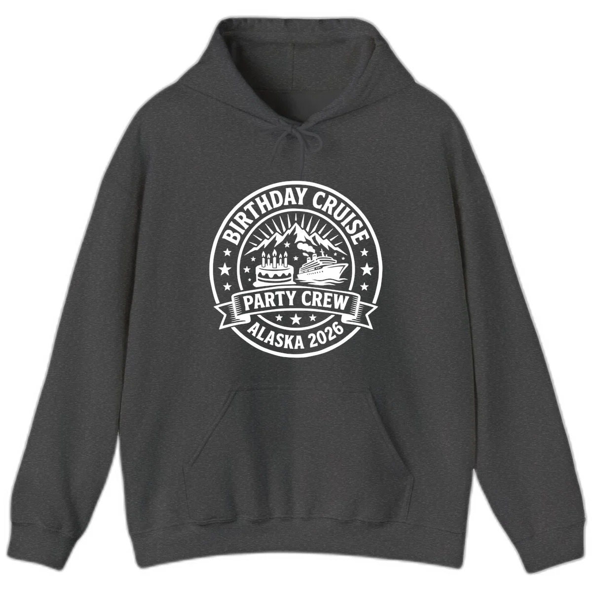 Birthday Cruise Party Crew Alaska 2026 Hoodie in Dark Heather